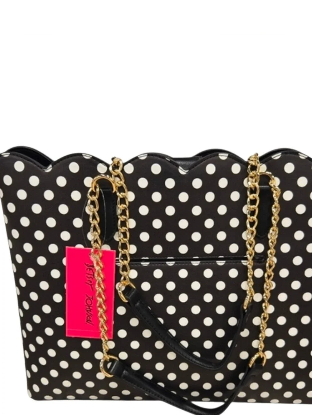 🖤▪️Betsey Johnson ▪️Polka Dot Scalloped Tote Bag with Floral Scarf Black/white